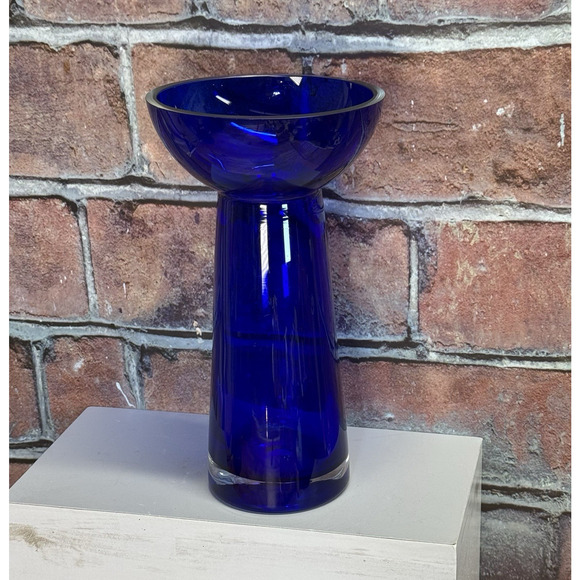 Vintage 8" Cobalt Blue Hyacinth Vase Art Glass Clear Base - Picture 1 of 8